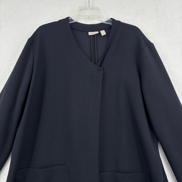 LOGO Lori Goldstein Long Jacket Size XL Black Scuba Ponte Knit Single Snap Coat - Picture 2 of 9